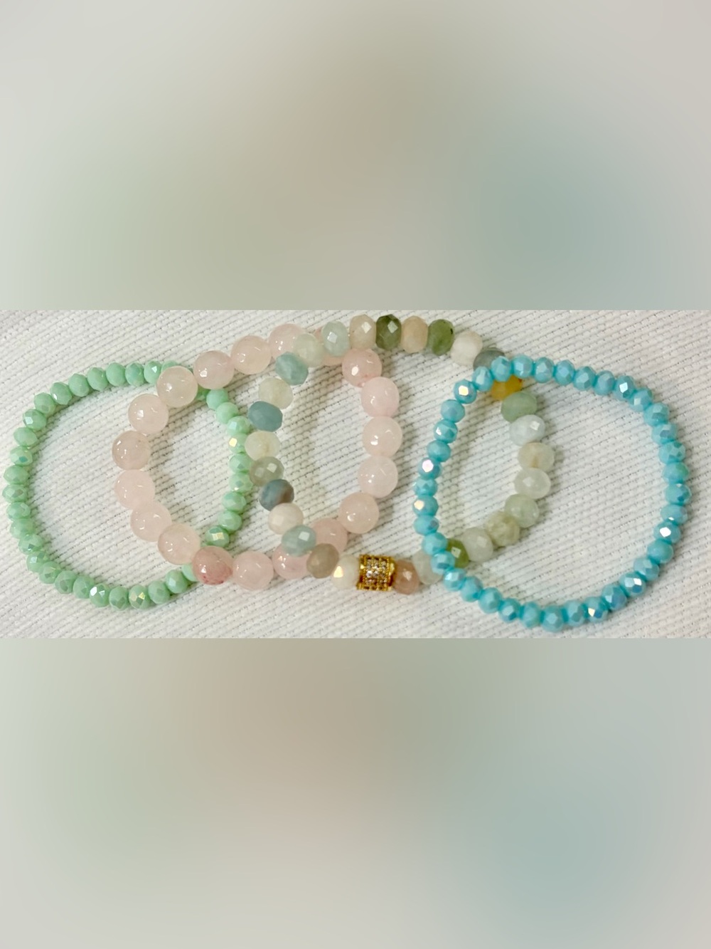 NEW Mixed Set of 4 Women’s Pastel Beaded Stretch Bracelets - Pink Blue Green